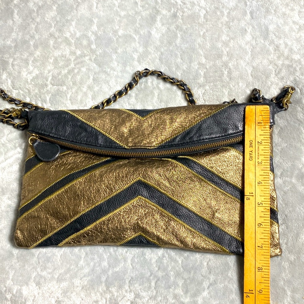 Vintage Helena De Natalio Metallic Gold Black Crinkled Leather Clutch Crossbody - Picture 11 of 13